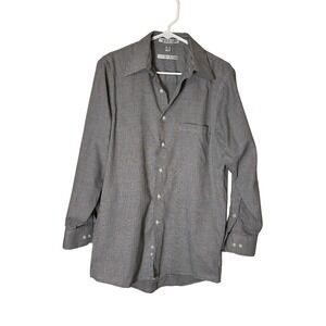 Geoffrey‎ Beene Mens Black White Striped Wrinkle Free Dress Shirt Size 15 32 33